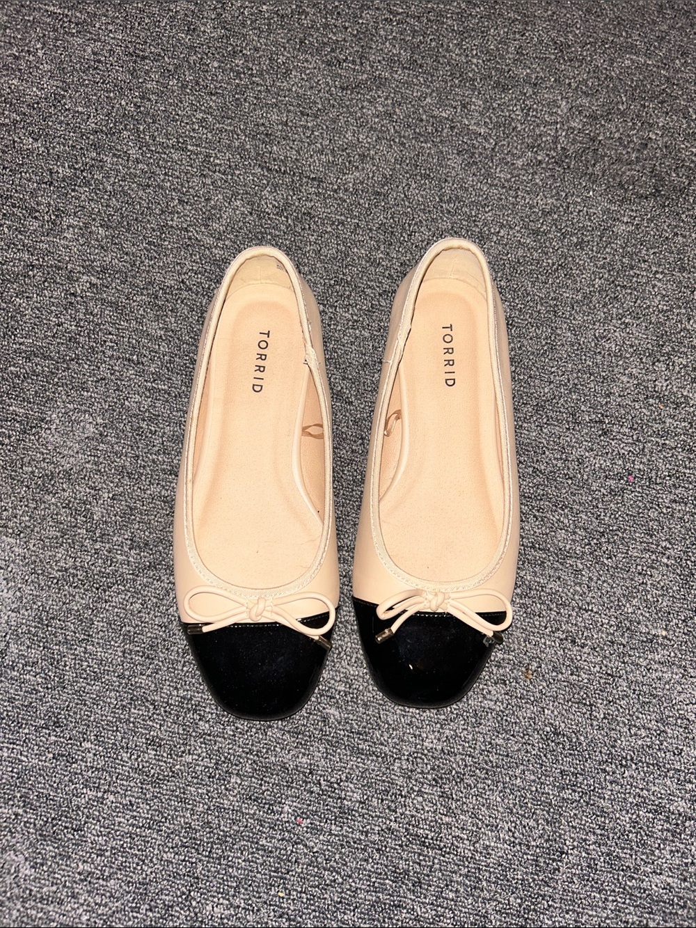 torrid Beige and Black Cap-Toe Bow Ballet Flats